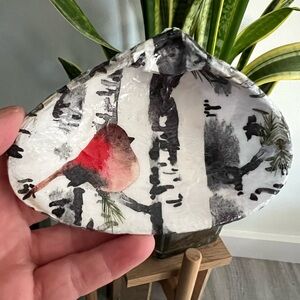 Hand Crafted Red Cardinal Sea Shell Ring Trinket Dish